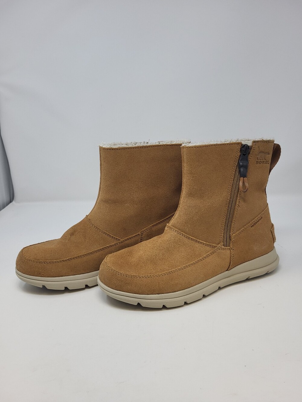 Sorel Explorer Zip Boot Camel Brown Zip Up Waterproof Suede Insulated Size 6.5